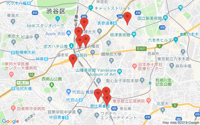 恵比寿の保険相談窓口のマップ